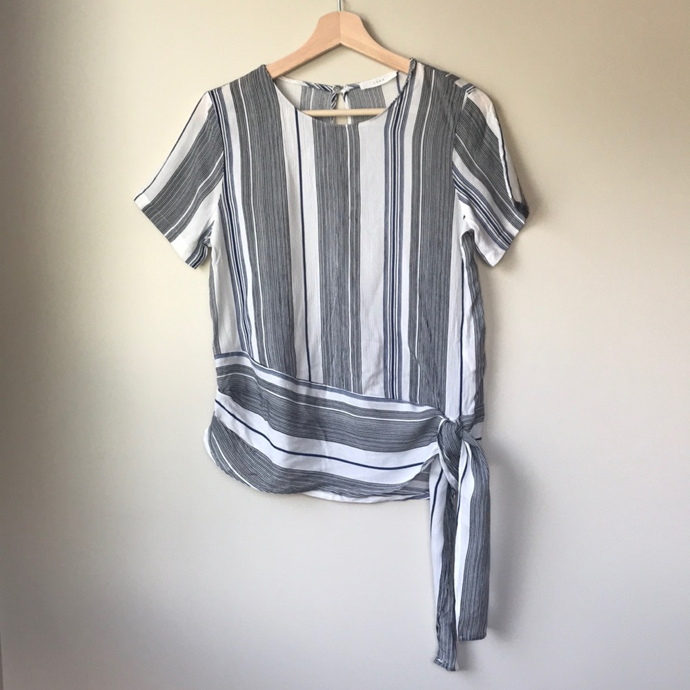 Striped asymmetrical top with side bow detail